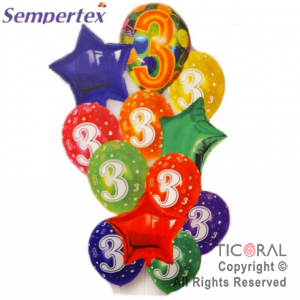 SET DE GLOBOS NUMEROS MULTICOLOR NRO 3 12 UNIDADES X 1